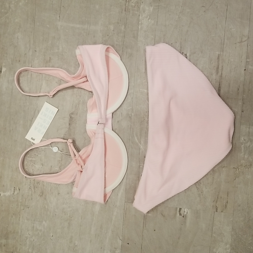 💕FRANKIE'S BIKINIS💕 Anna Ribbed Top (M) + Shea Ribbed Bottom (S) Love Pink NWT - Picture 7 of 11